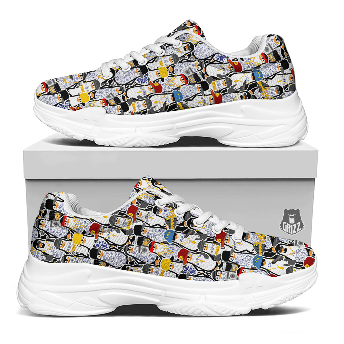 Penguin Criminal Print Pattern White Chunky Shoes-grizzshop