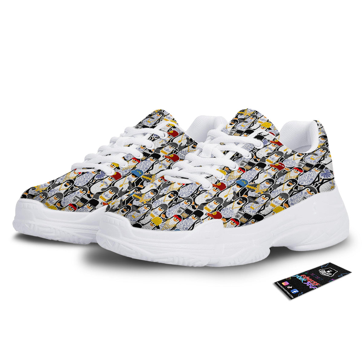 Penguin Criminal Print Pattern White Chunky Shoes-grizzshop
