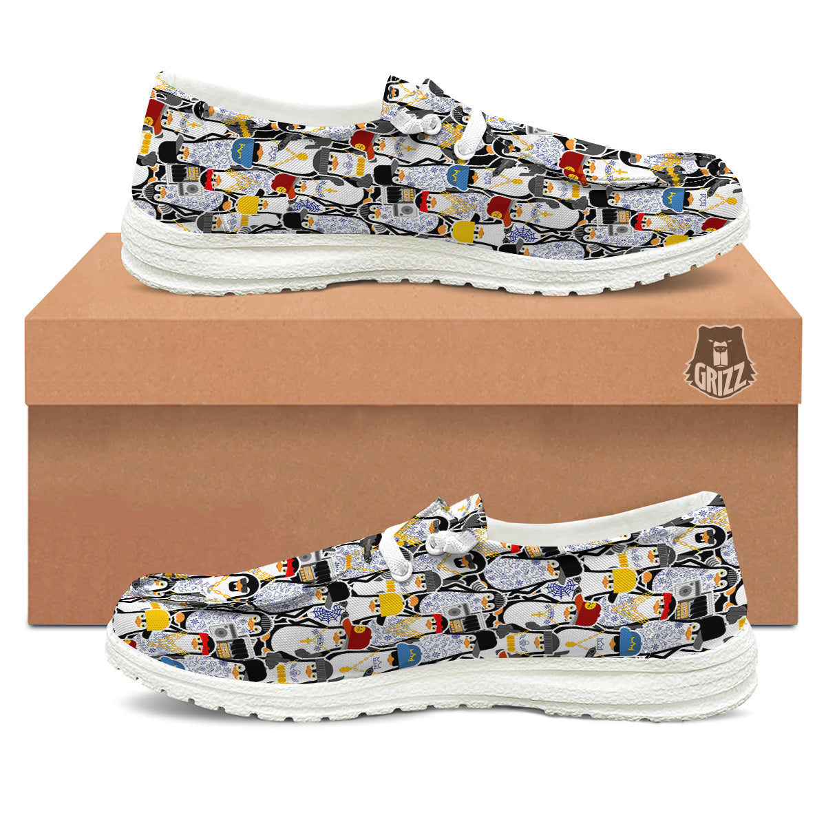 Penguin Criminal Print Pattern White Loafers-grizzshop
