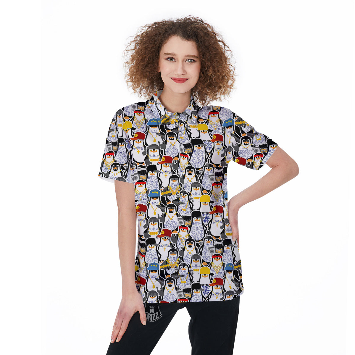 Penguin Criminal Print Pattern Women's Golf Shirts-grizzshop