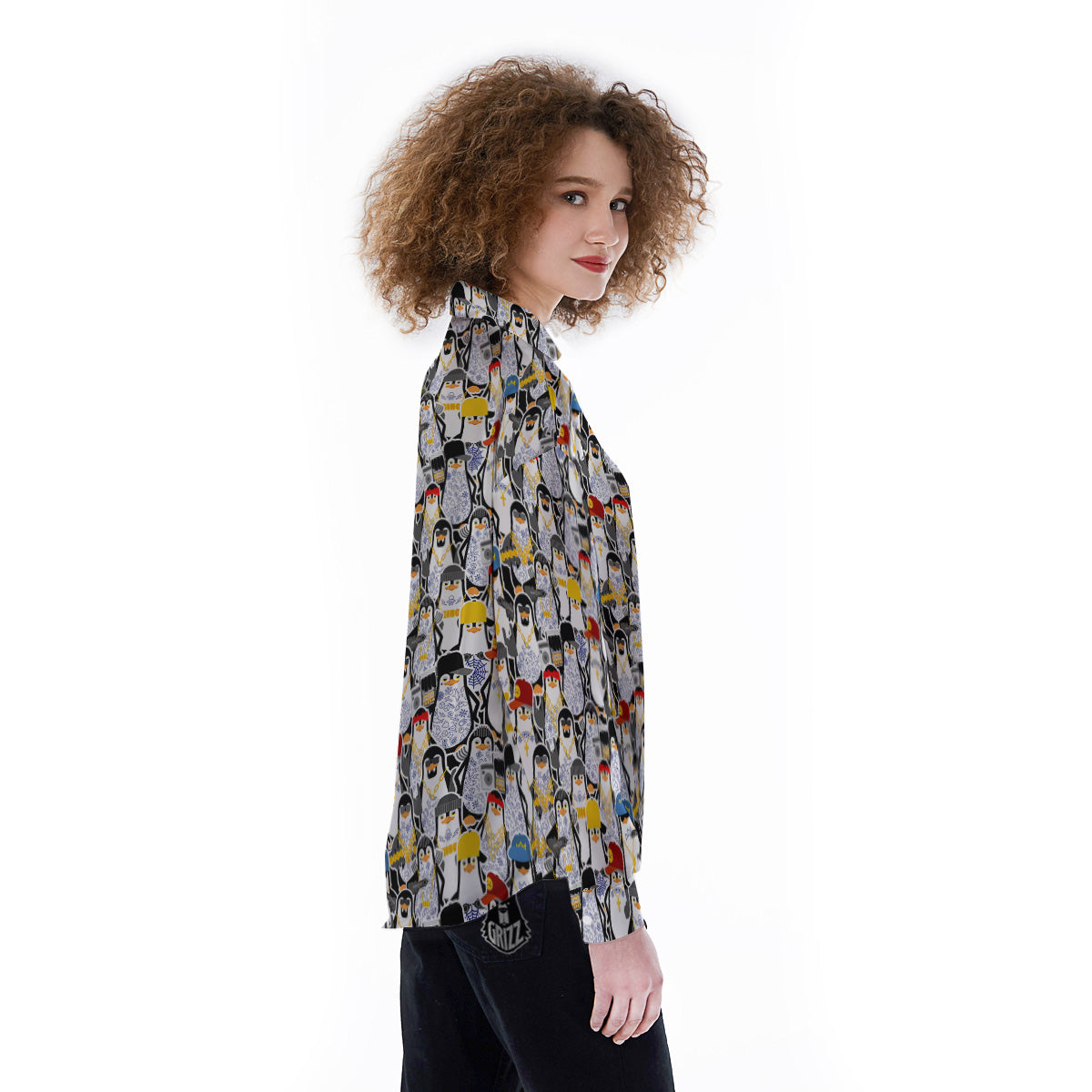 Penguin Criminal Print Pattern Women's Long Sleeve Shirts-grizzshop