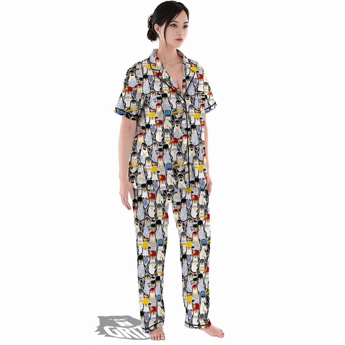 Penguin Criminal Print Pattern Women's Pajamas Set-grizzshop