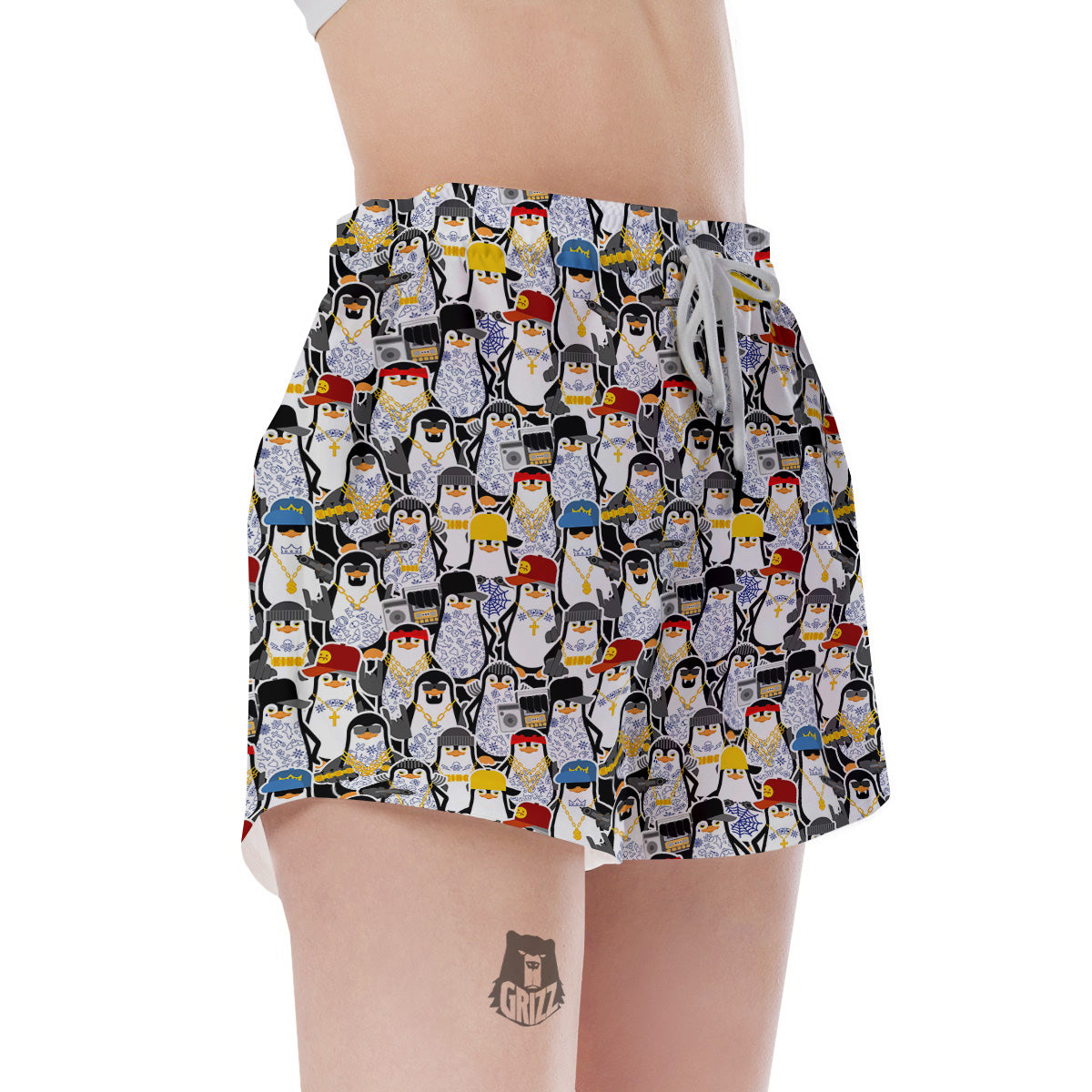 Penguin Criminal Print Pattern Women's Shorts-grizzshop