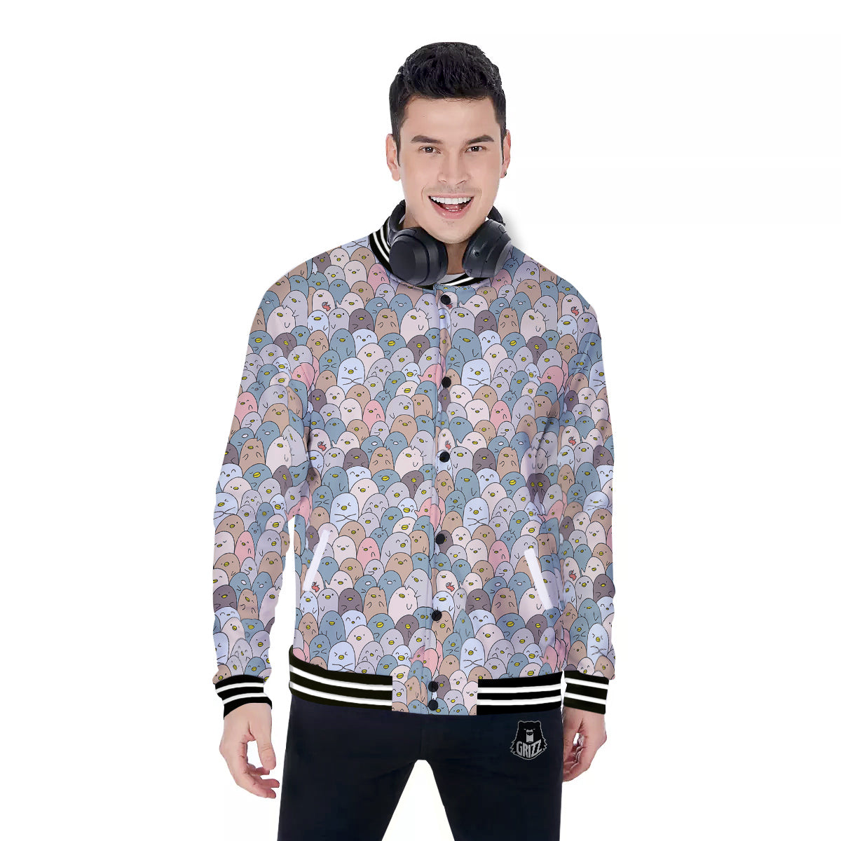 Penguin Cute Colorful Print Pattern Baseball Jacket-grizzshop
