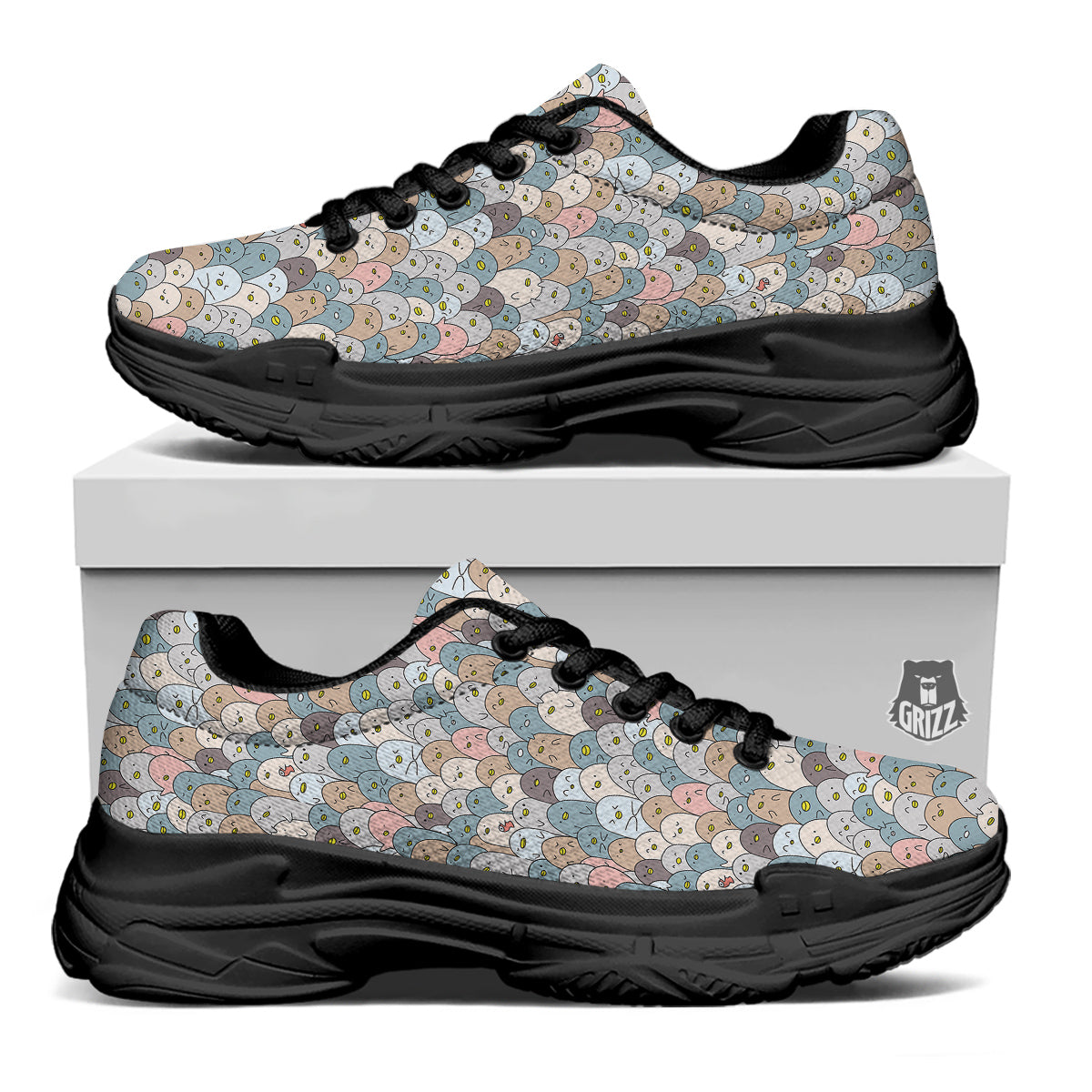 Penguin Cute Colorful Print Pattern Black Chunky Shoes-grizzshop