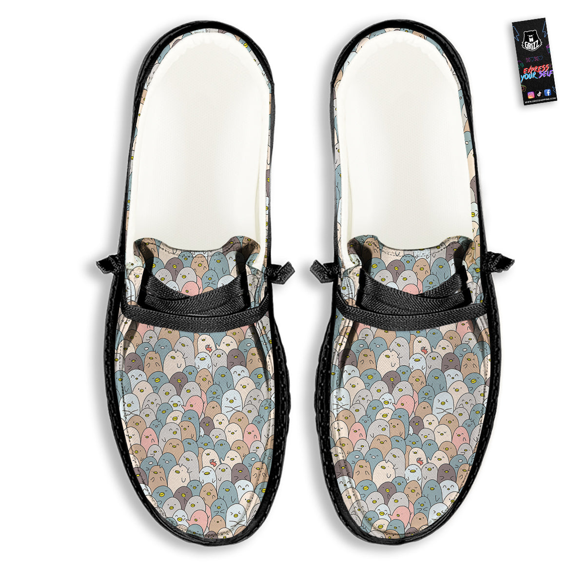 Penguin Cute Colorful Print Pattern Black Loafers-grizzshop