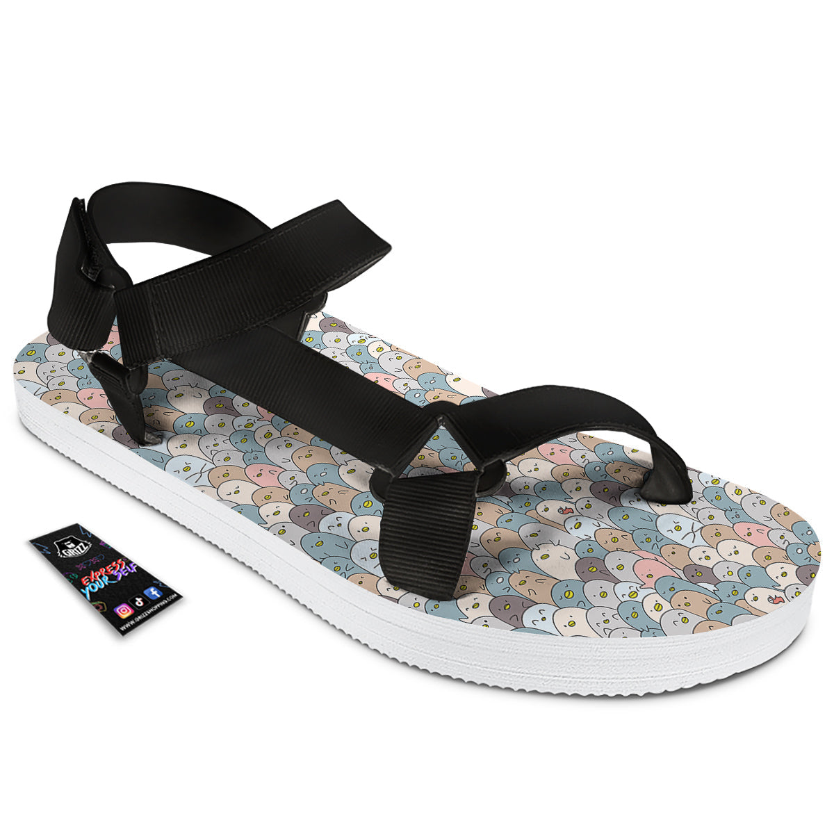 Penguin Cute Colorful Print Pattern Black Open Toe Sandals-grizzshop
