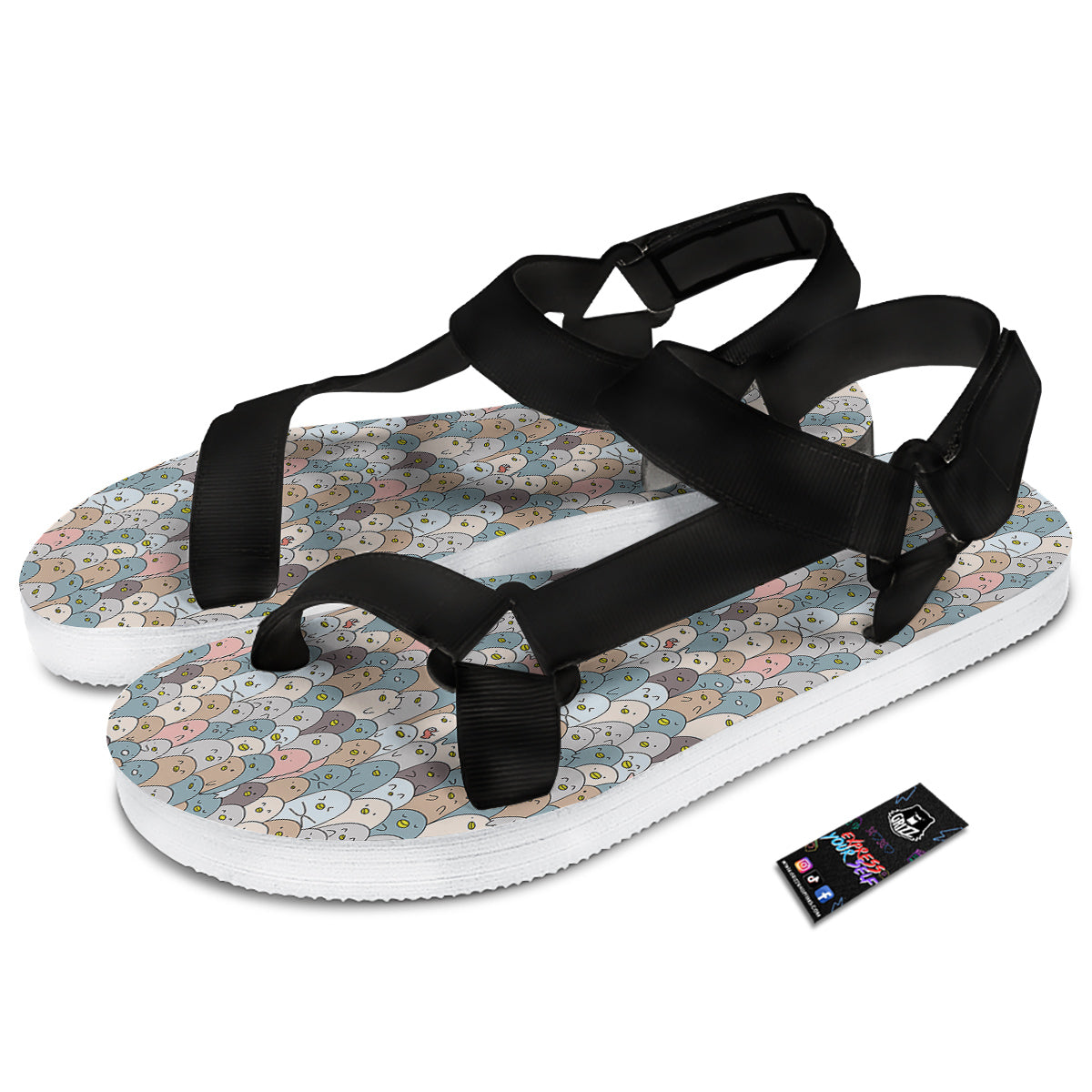 Penguin Cute Colorful Print Pattern Black Open Toe Sandals-grizzshop