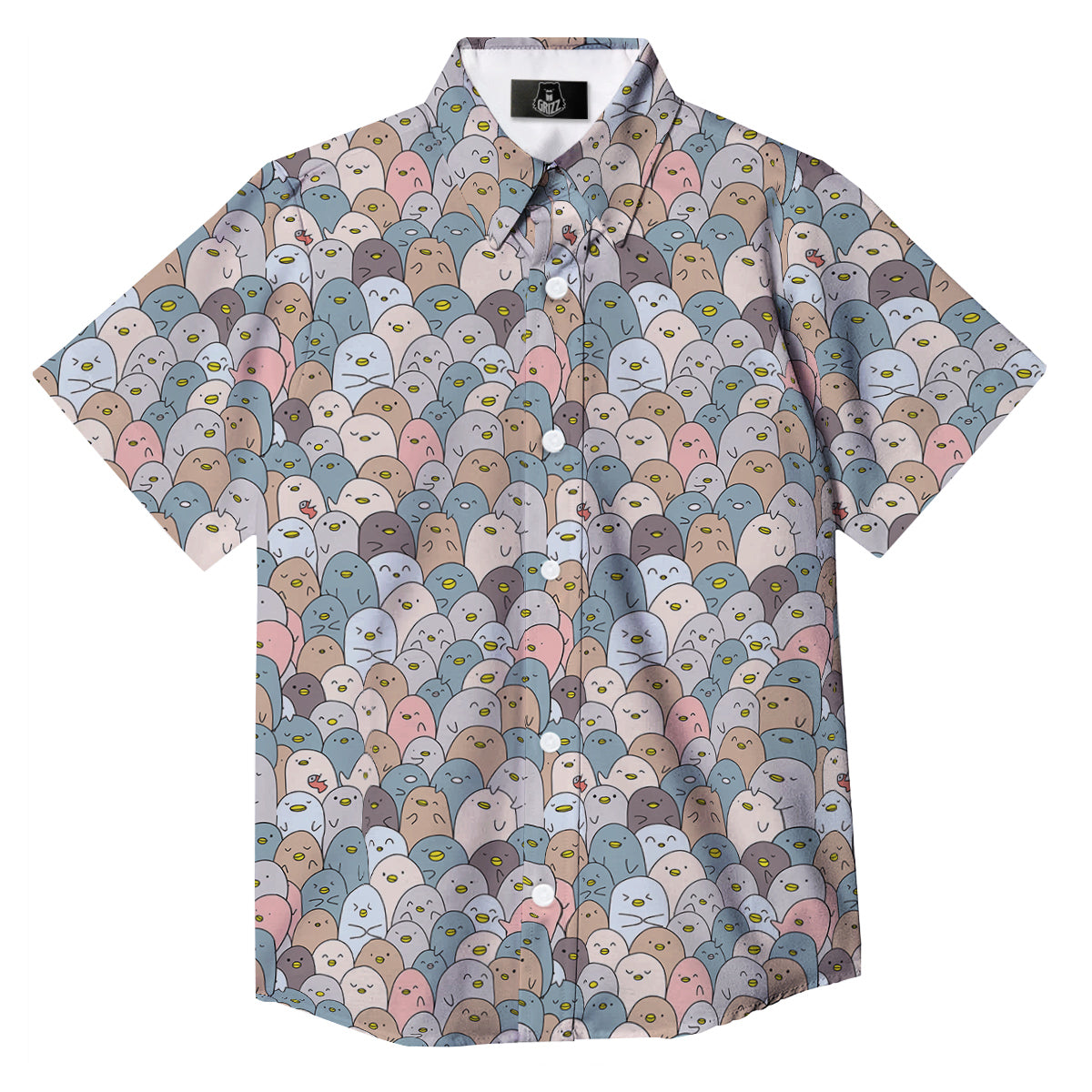 Penguin Cute Colorful Print Pattern Button Up Shirt-grizzshop