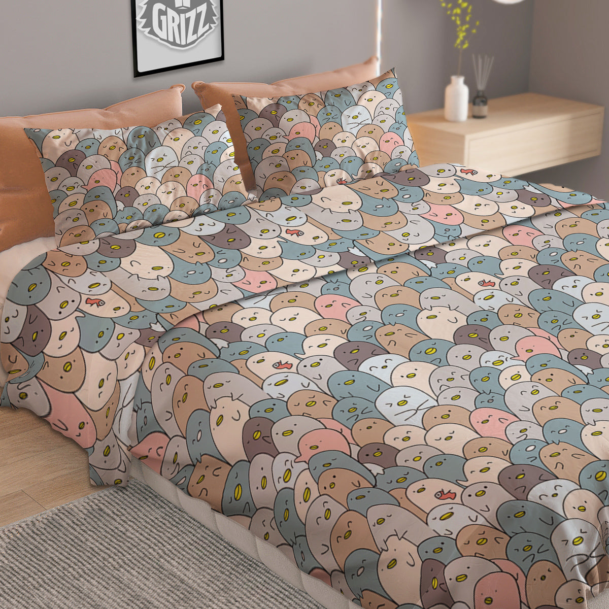 Penguin Cute Colorful Print Pattern Duvet Cover Bedding Set