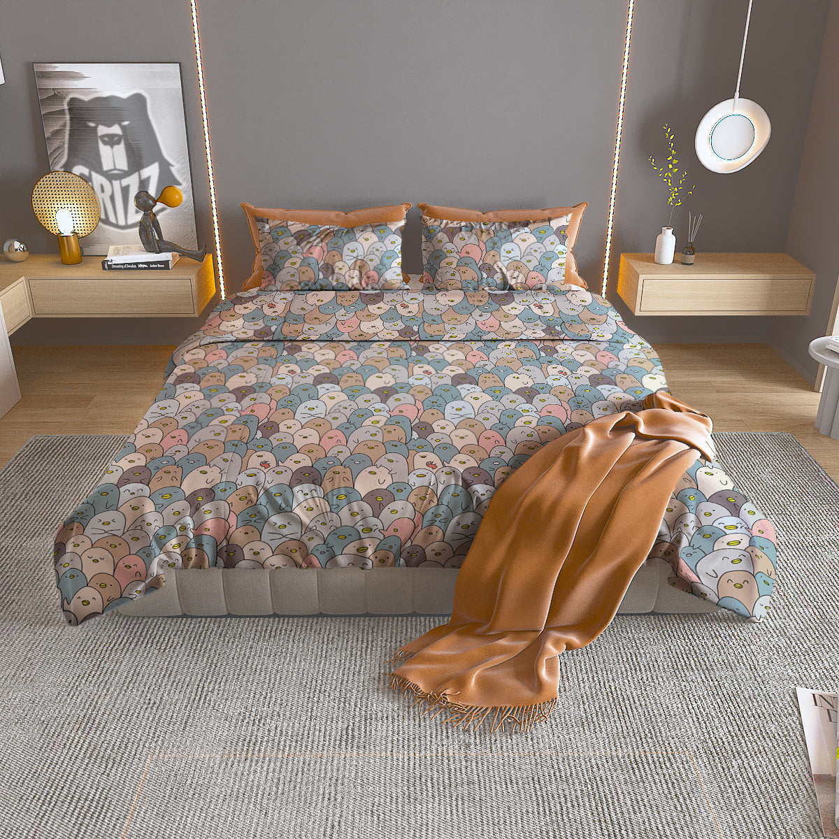 Penguin Cute Colorful Print Pattern Duvet Cover Bedding Set
