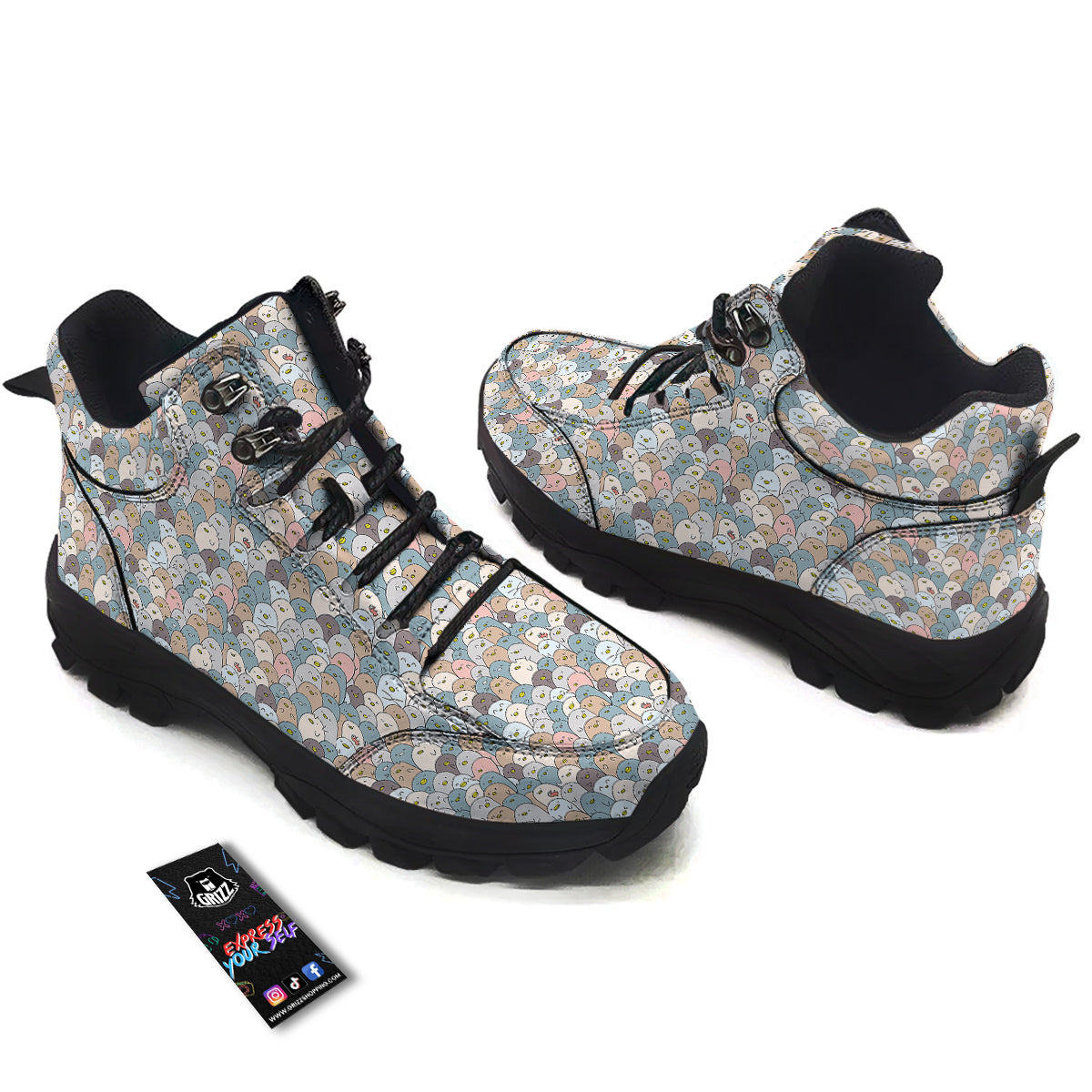 Penguin Cute Colorful Print Pattern Hiking Shoes-grizzshop