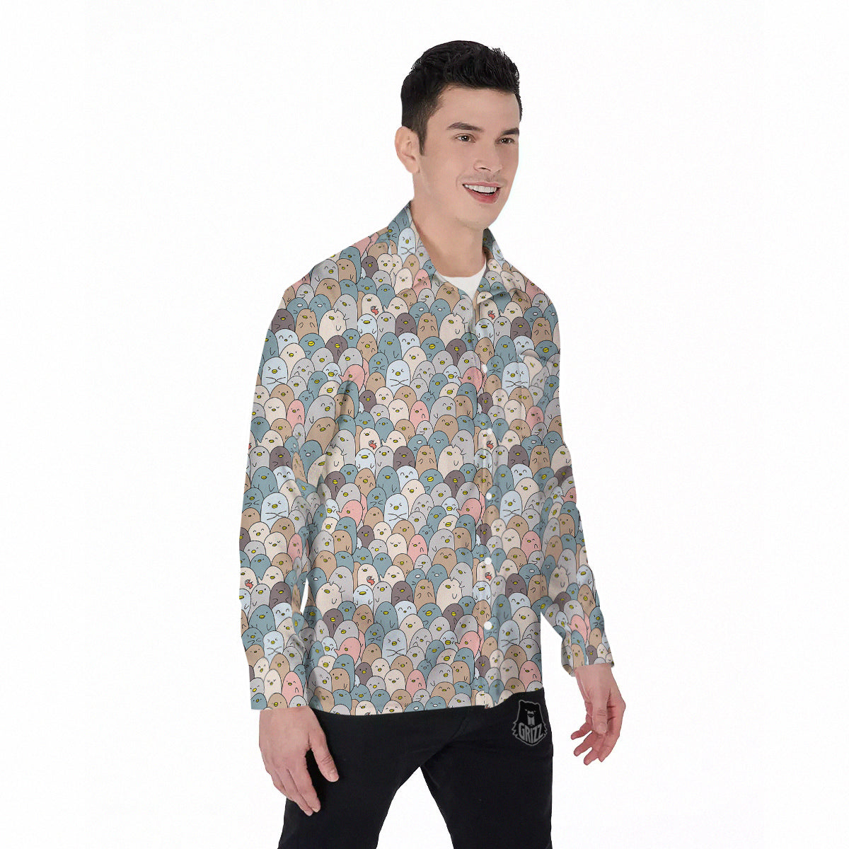 Penguin Cute Colorful Print Pattern Men's Long Sleeve Shirts-grizzshop