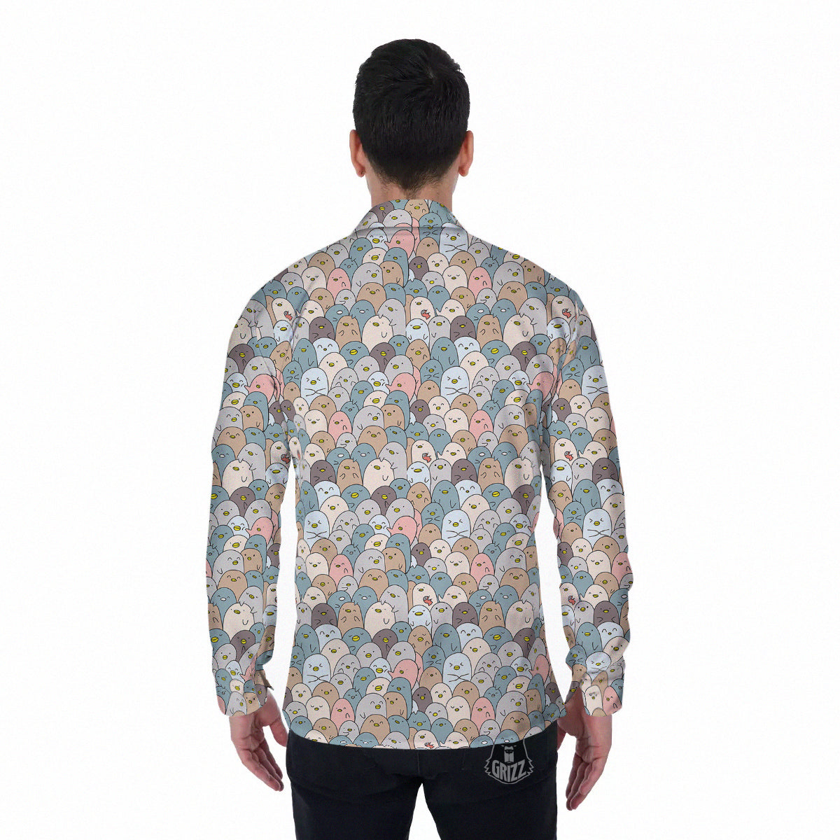 Penguin Cute Colorful Print Pattern Men's Long Sleeve Shirts-grizzshop