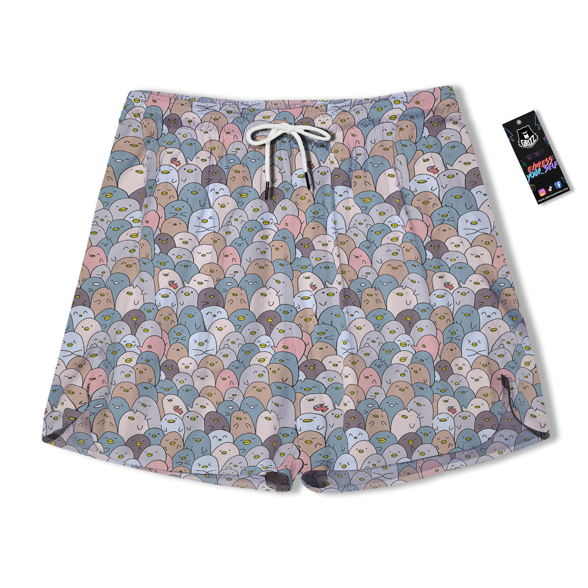 Penguin Cute Colorful Print Pattern Men's Running Shorts-grizzshop