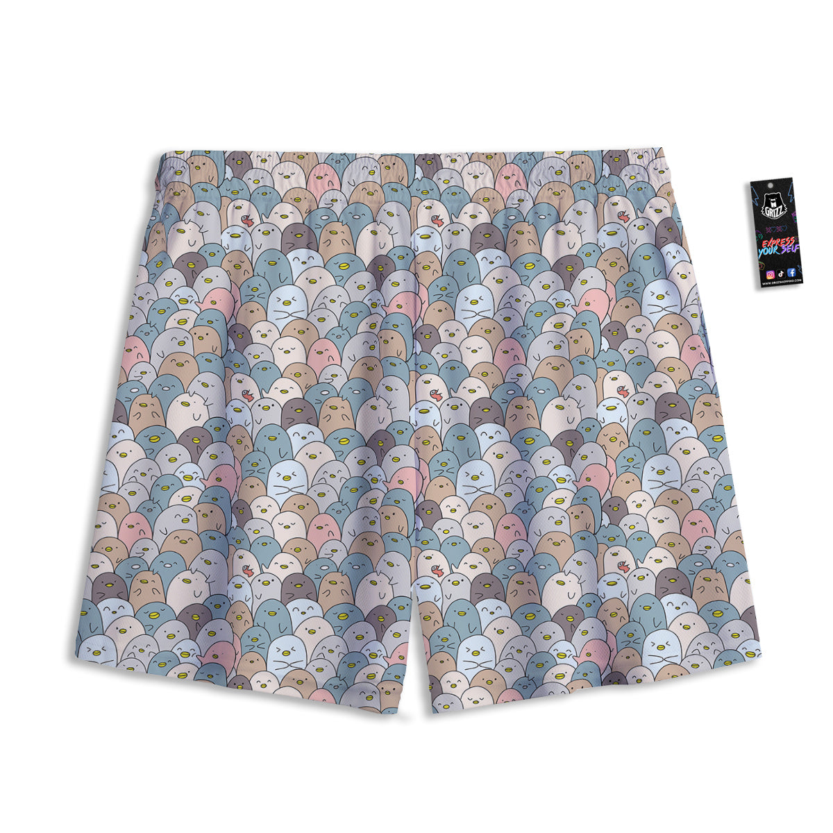Penguin Cute Colorful Print Pattern Mesh Shorts