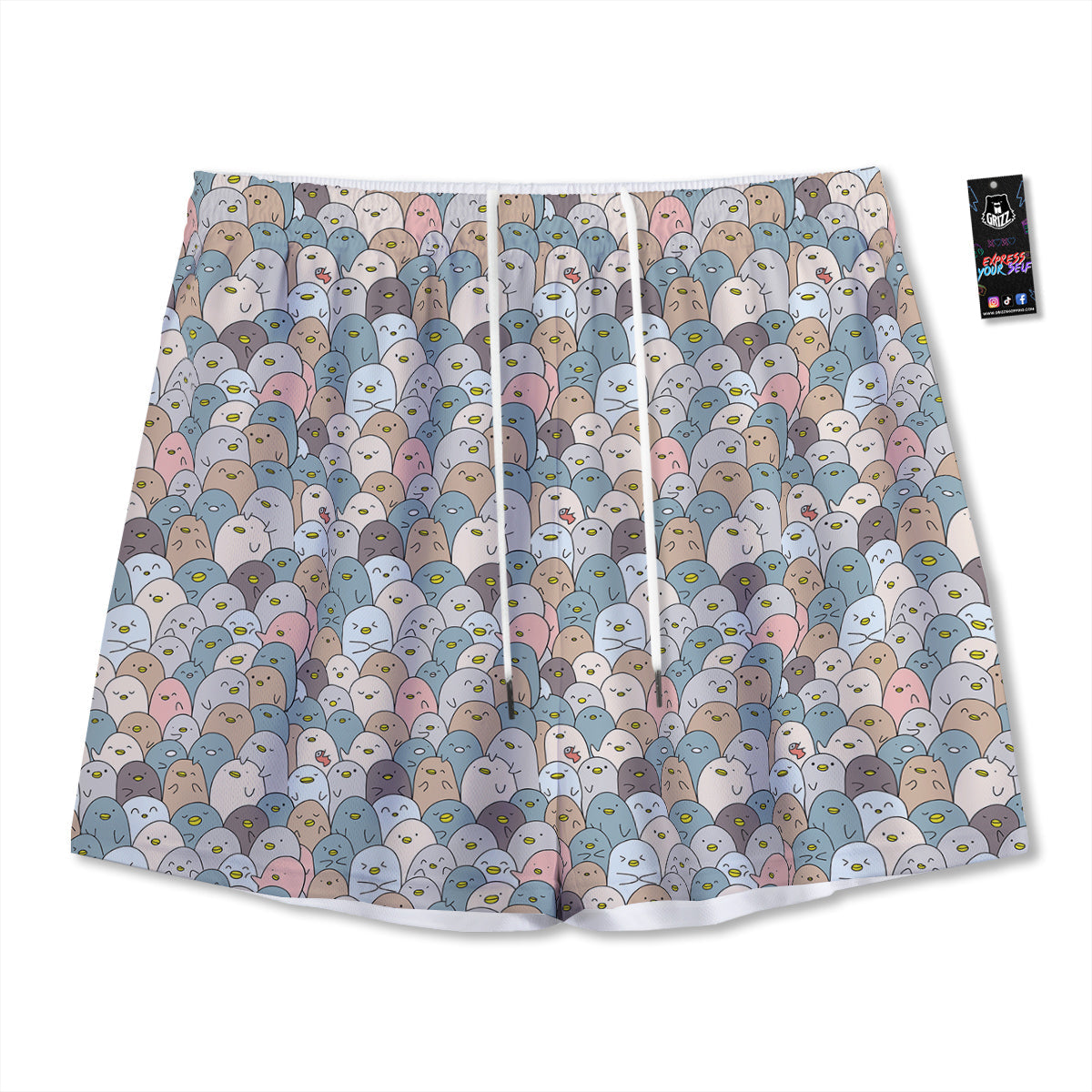 Penguin Cute Colorful Print Pattern Mesh Shorts