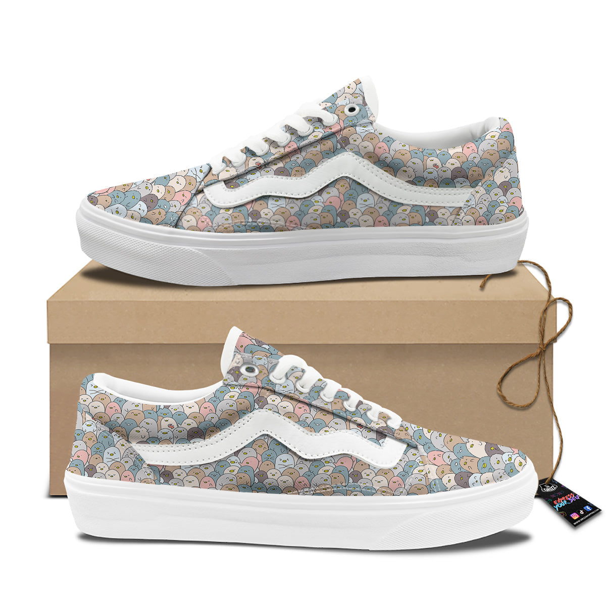 Penguin Cute Colorful Print Pattern Skate Shoes-grizzshop