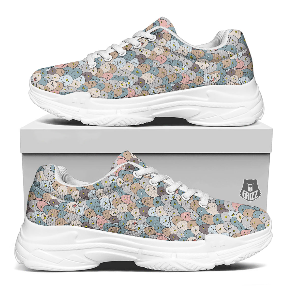 Penguin Cute Colorful Print Pattern White Chunky Shoes-grizzshop