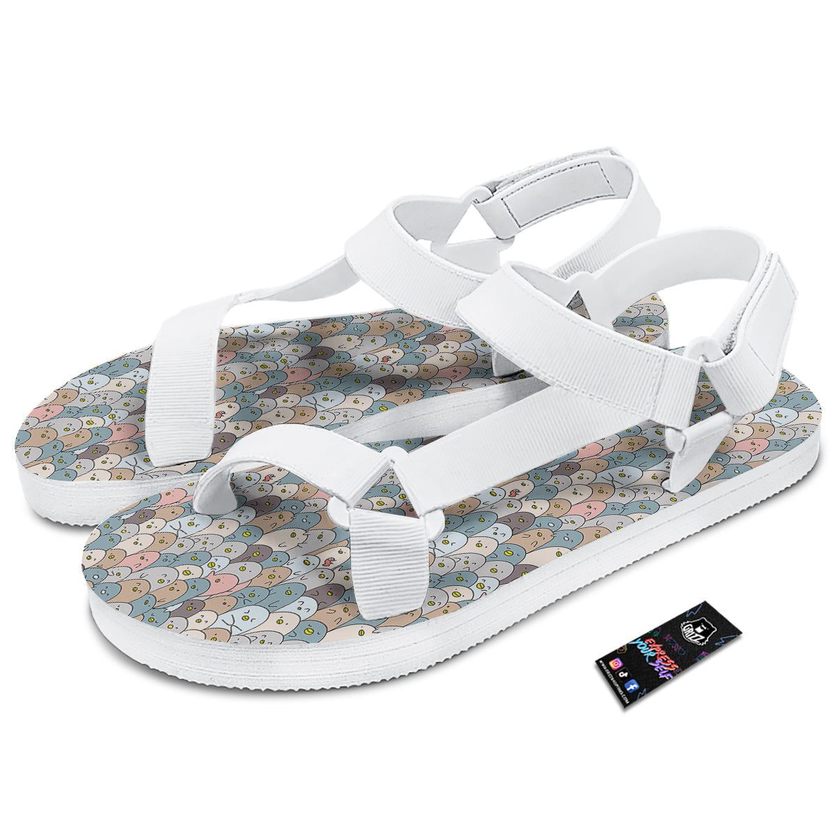 Penguin Cute Colorful Print Pattern White Open Toe Sandals-grizzshop
