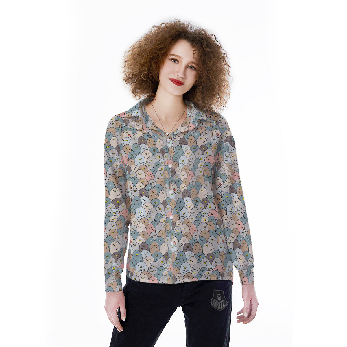 Penguin Cute Colorful Print Pattern Women's Long Sleeve Shirts-grizzshop