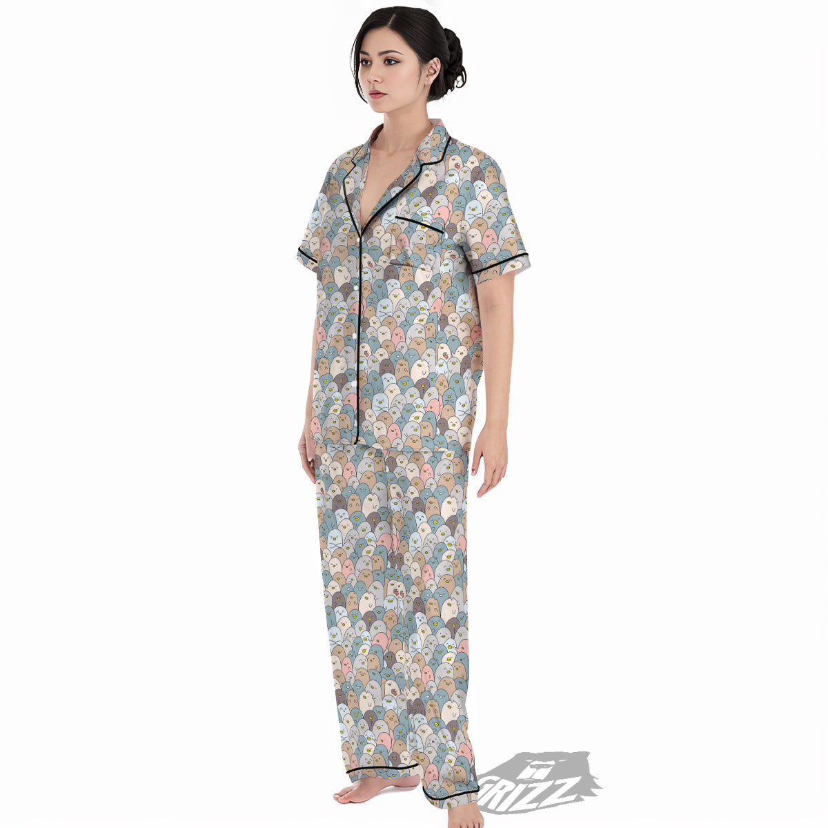 Penguin Cute Colorful Print Pattern Women's Pajamas Set-grizzshop