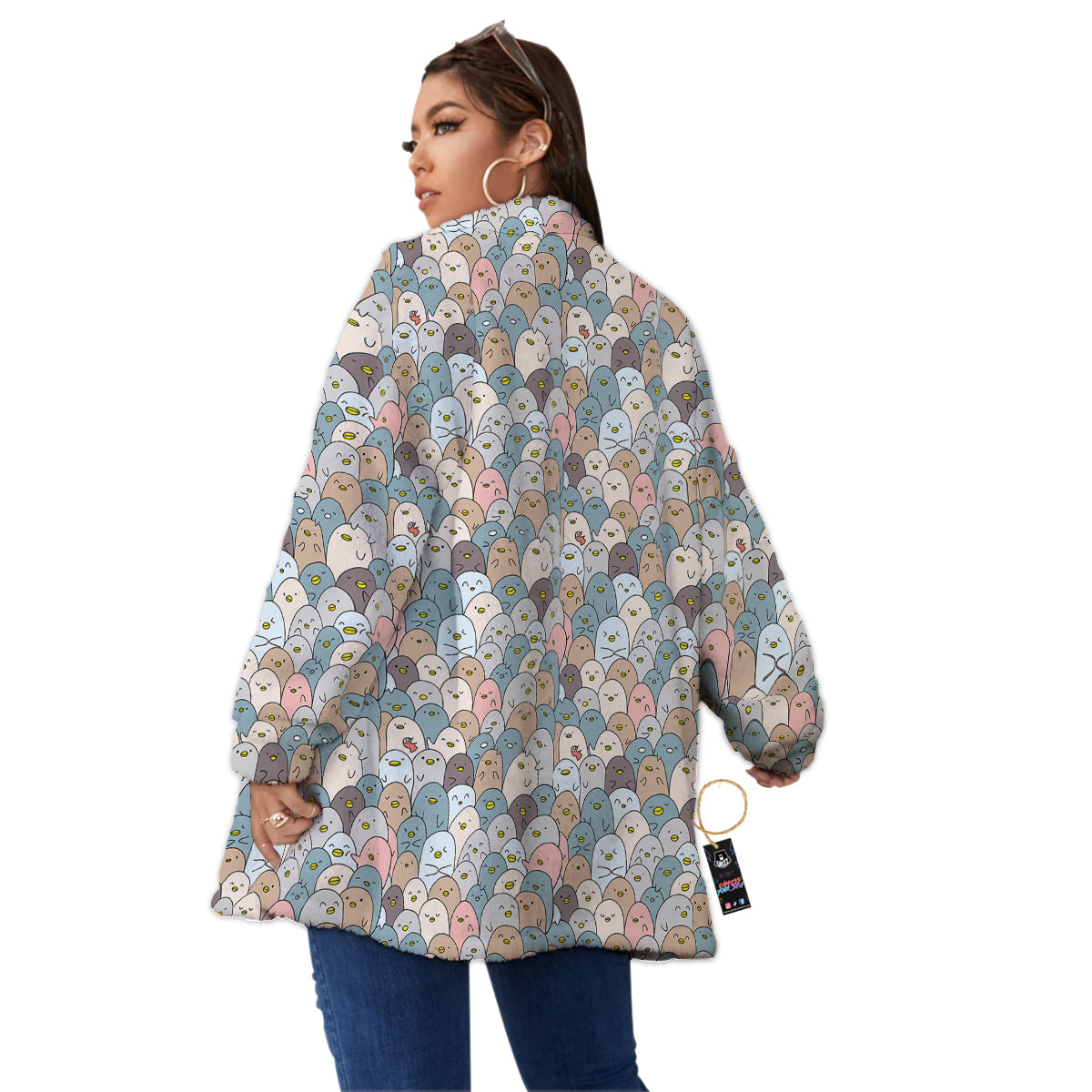 Penguin Cute Colorful Print Pattern Women's Sherpa Jacket-grizzshop