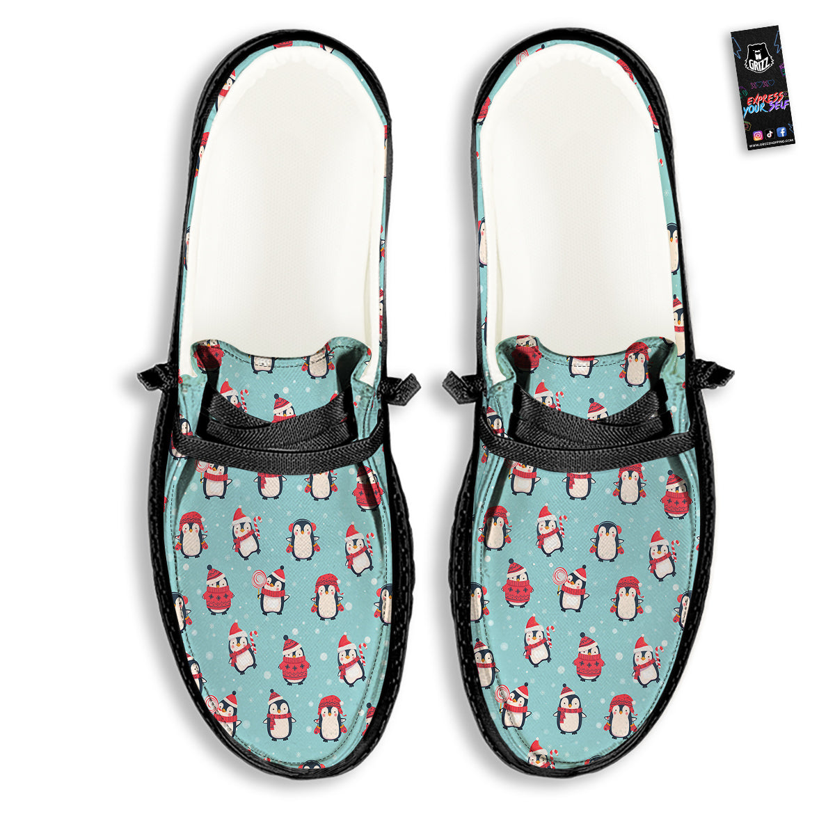 Penguin Cute Snowy Print Pattern Black Loafers-grizzshop
