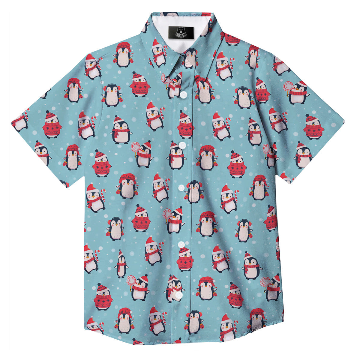 Penguin Cute Snowy Print Pattern Button Up Shirt-grizzshop