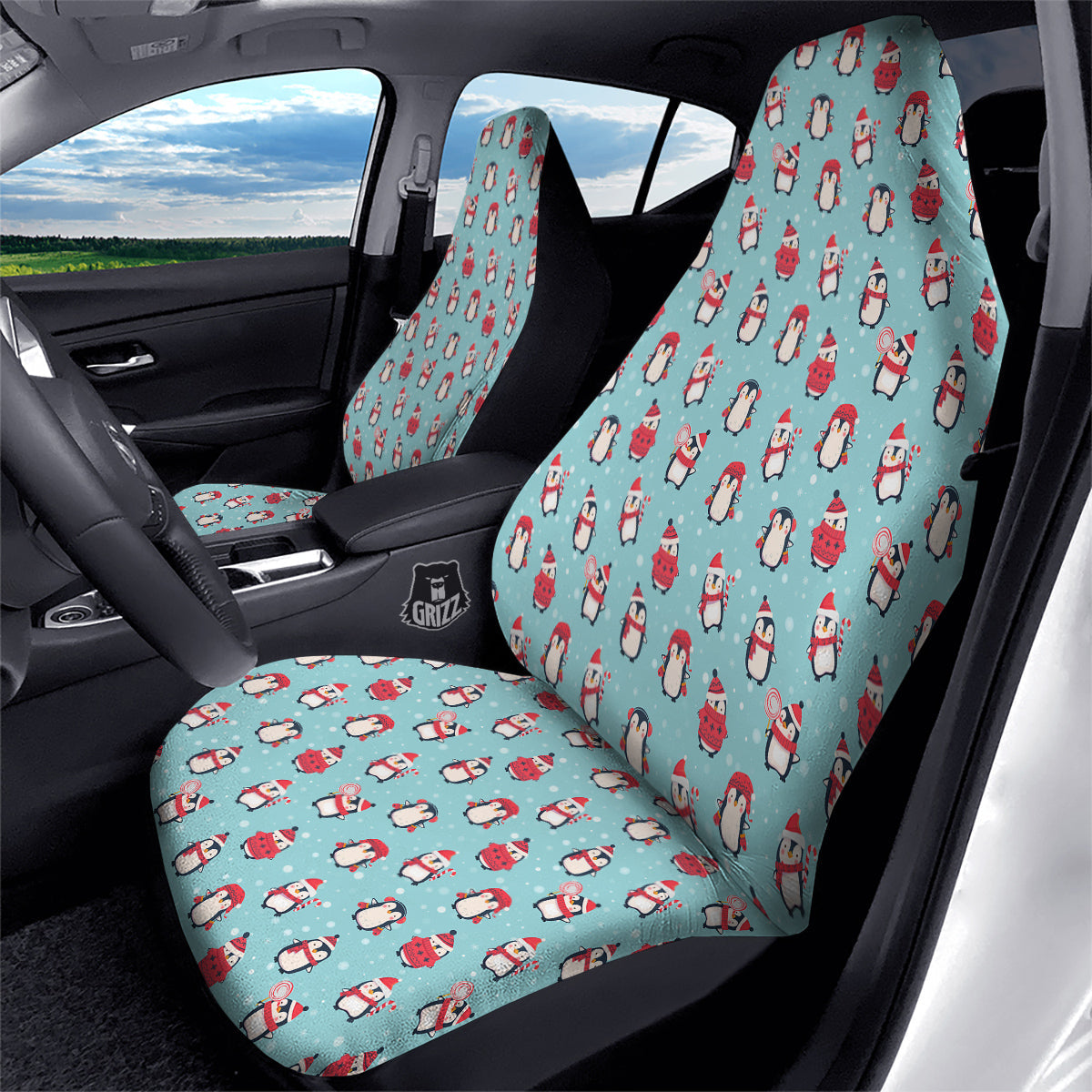 Penguin Cute Snowy Print Pattern Car Seat Covers-grizzshop
