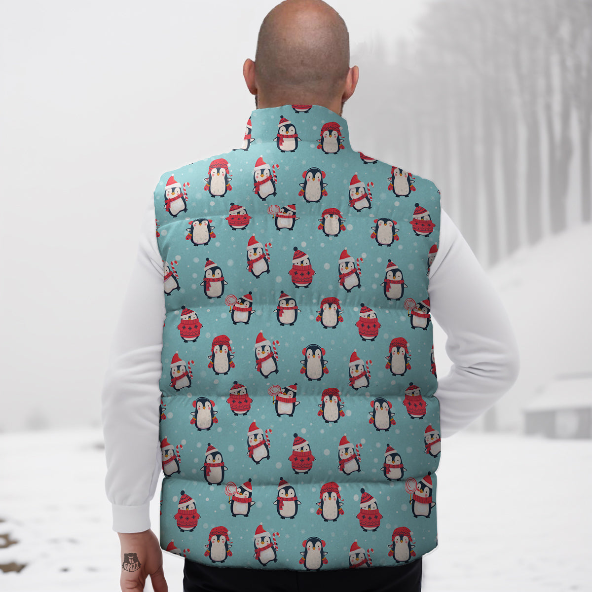 Penguin Cute Snowy Print Pattern Down Vest