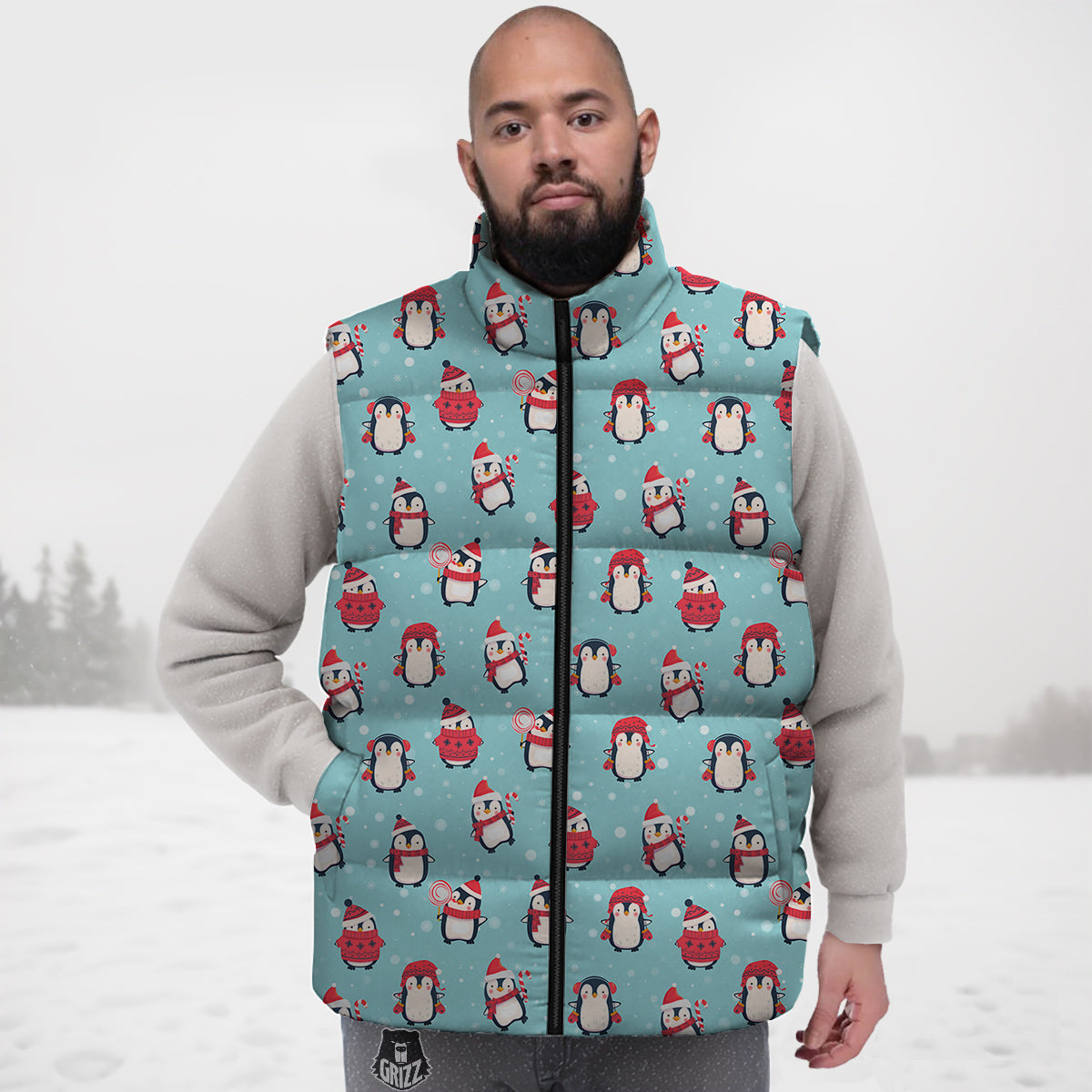Penguin Cute Snowy Print Pattern Down Vest