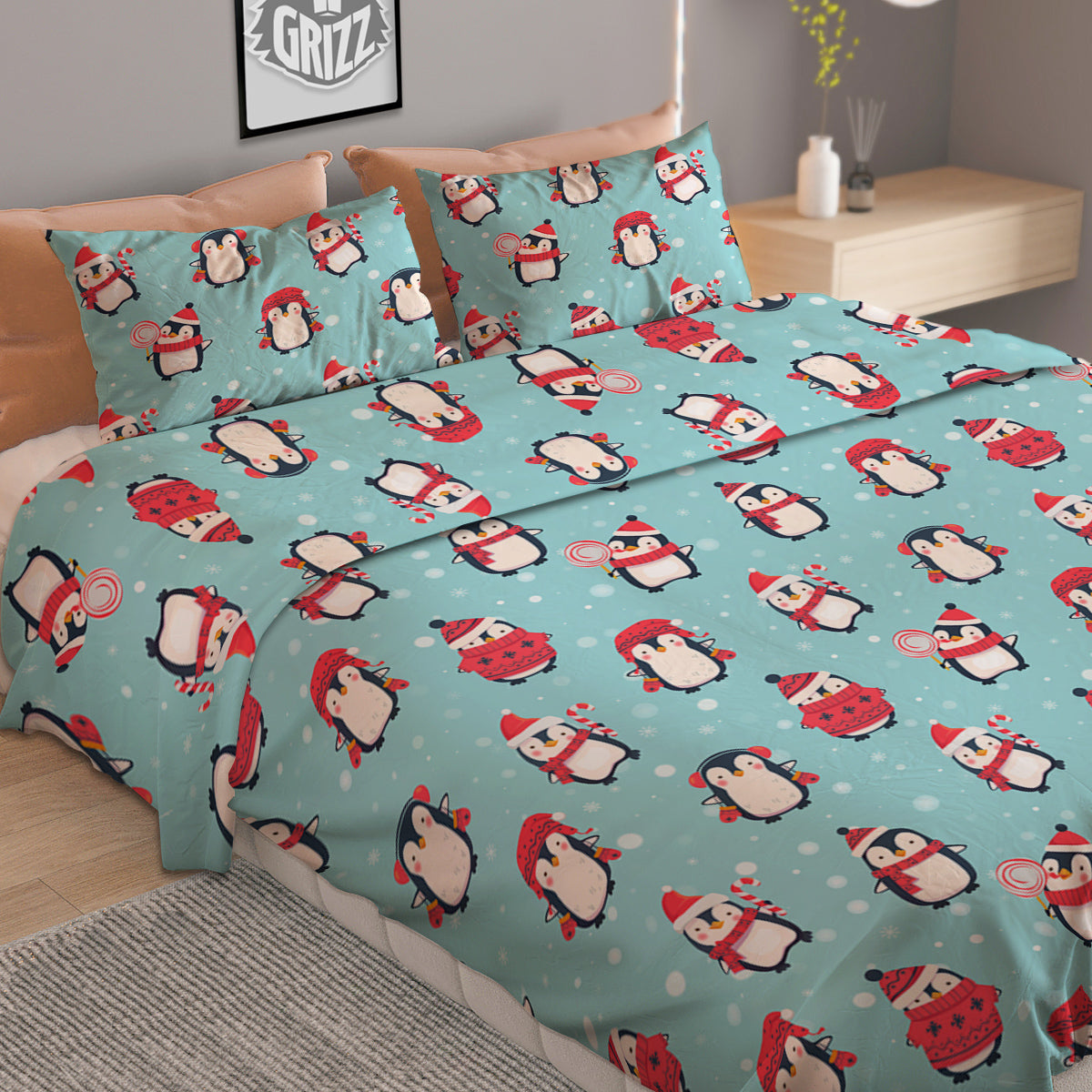 Penguin Cute Snowy Print Pattern Duvet Cover Bedding Set
