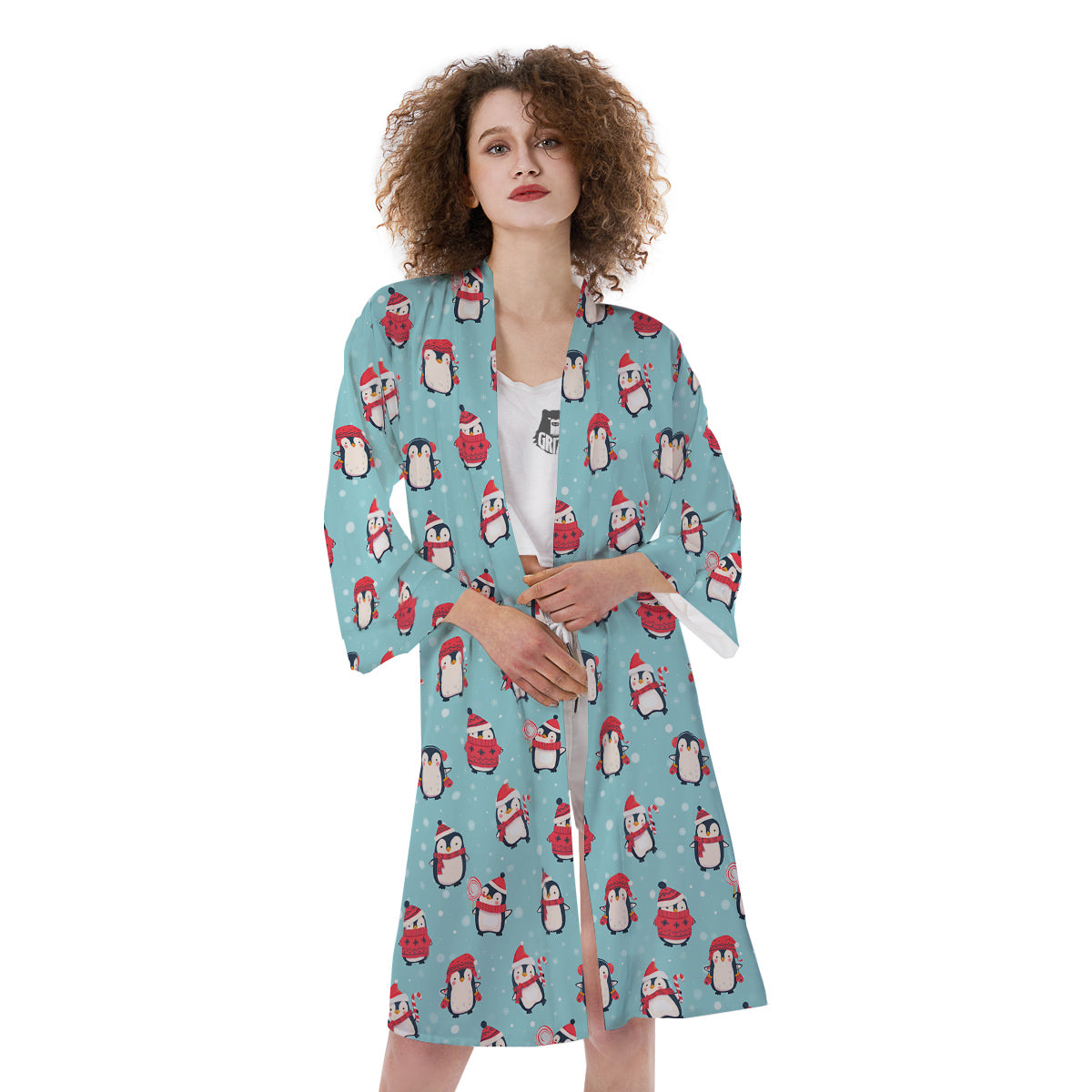 Penguin Cute Snowy Print Pattern Kimono-grizzshop