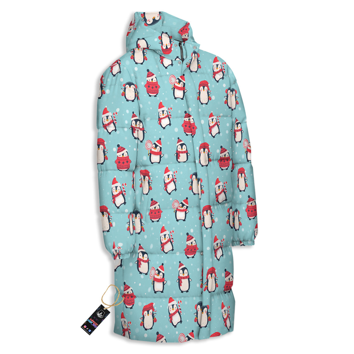 Penguin Cute Snowy Print Pattern Long Down Jacket-grizzshop