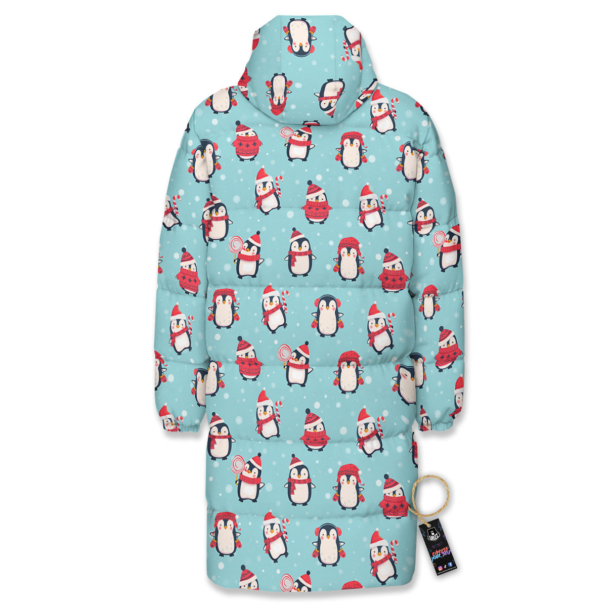 Penguin Cute Snowy Print Pattern Long Down Jacket-grizzshop
