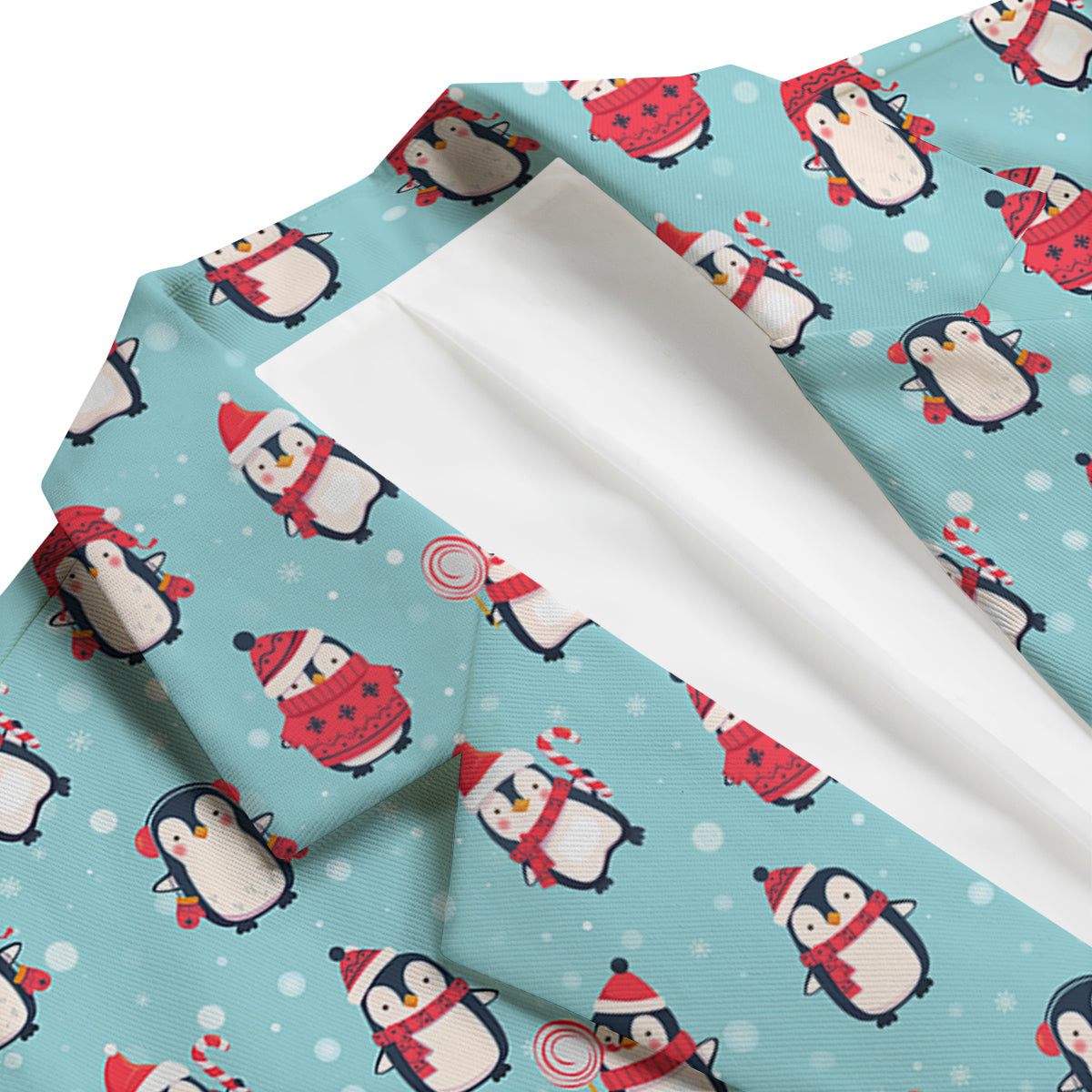 Penguin Cute Snowy Print Pattern Men's Blazer-grizzshop