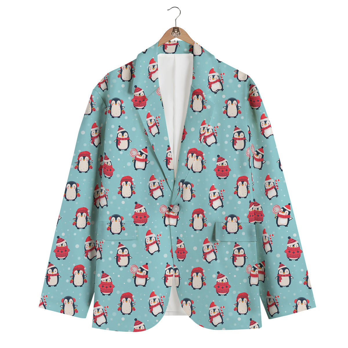 Penguin Cute Snowy Print Pattern Men's Blazer-grizzshop