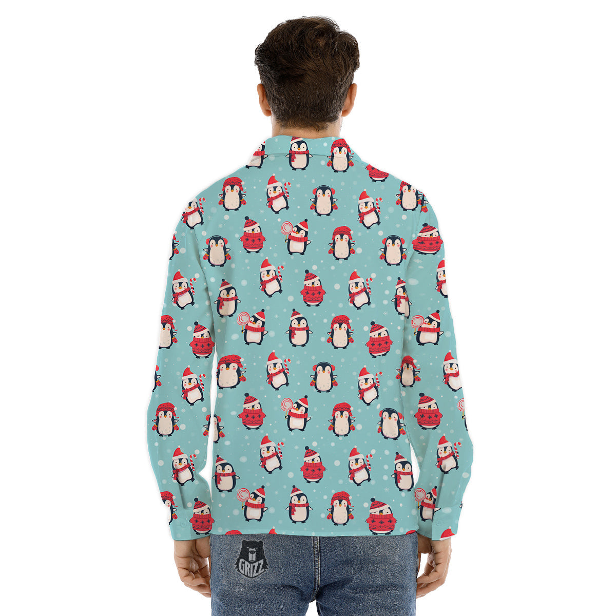 Penguin Cute Snowy Print Pattern Men's Dress Shirts-grizzshop