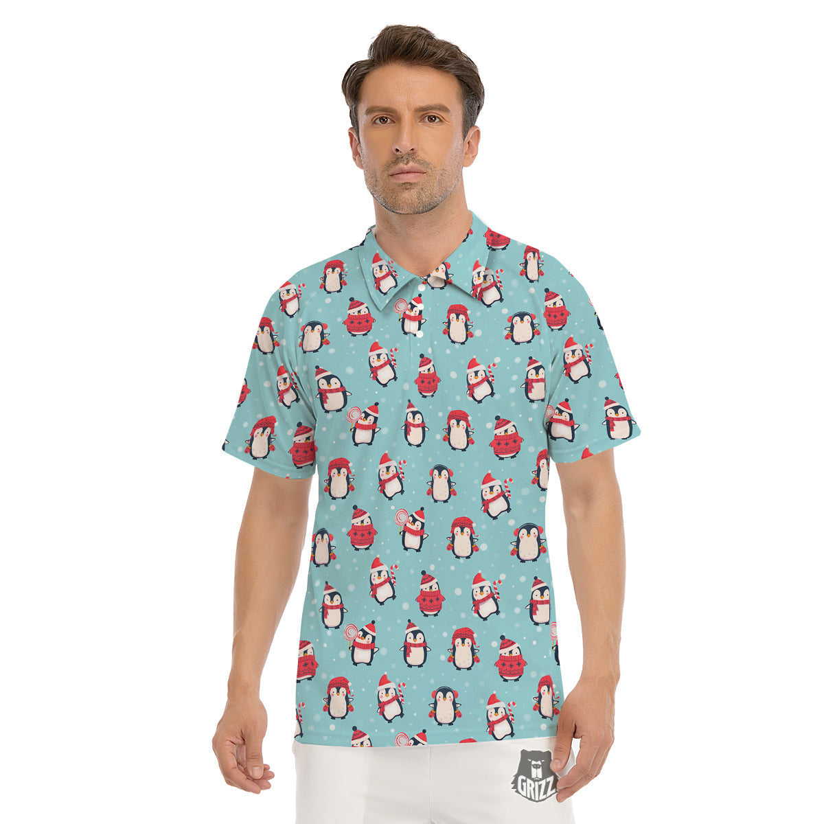 Penguin Cute Snowy Print Pattern Men's Golf Shirts-grizzshop