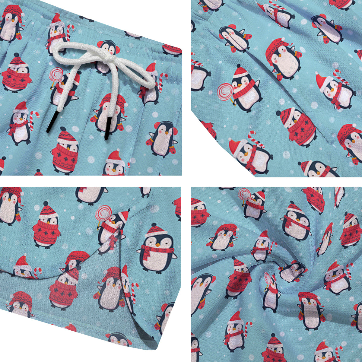 Penguin Cute Snowy Print Pattern Men's Running Shorts-grizzshop