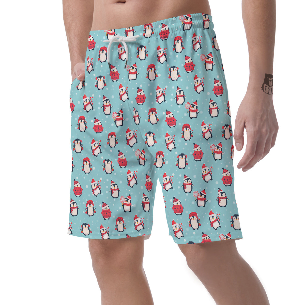 Penguin Cute Snowy Print Pattern Men's Shorts-grizzshop