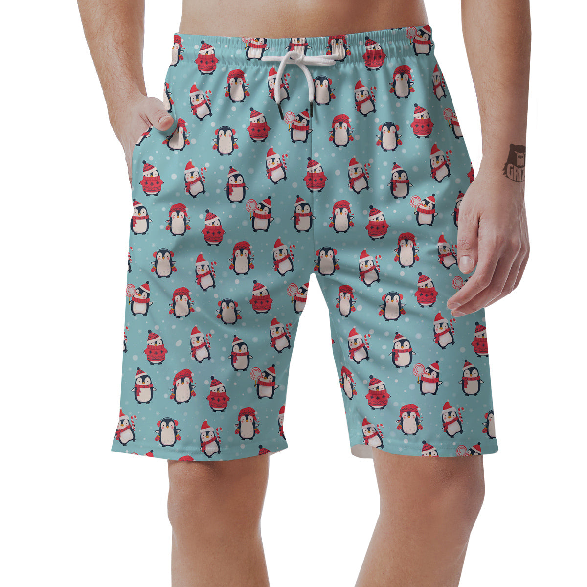 Penguin Cute Snowy Print Pattern Men's Shorts-grizzshop