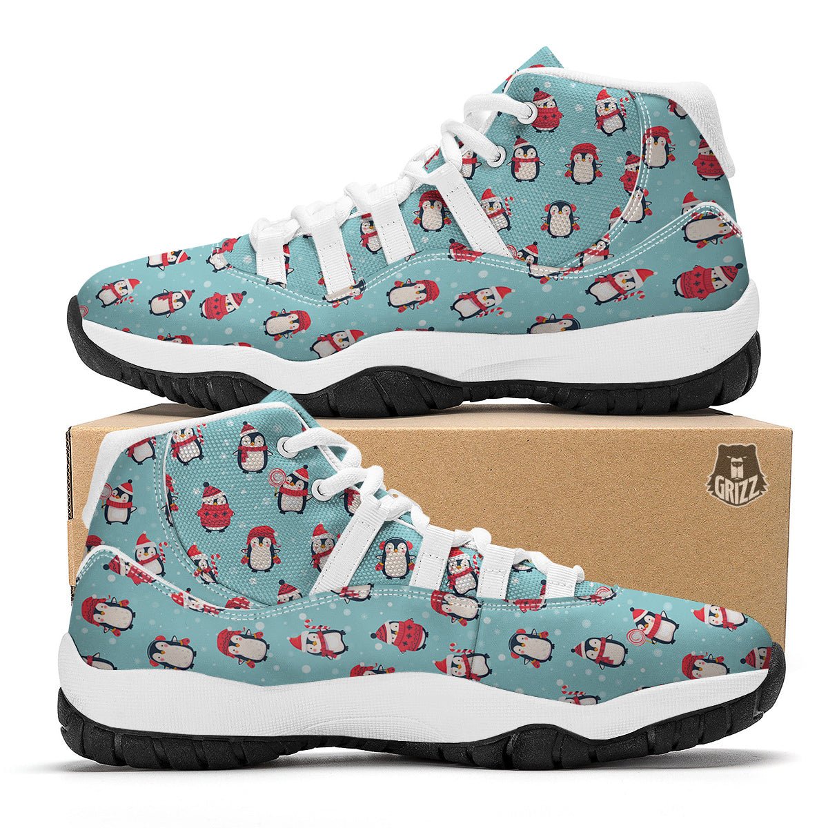 Penguin Cute Snowy Print Pattern White Bball Shoes-grizzshop