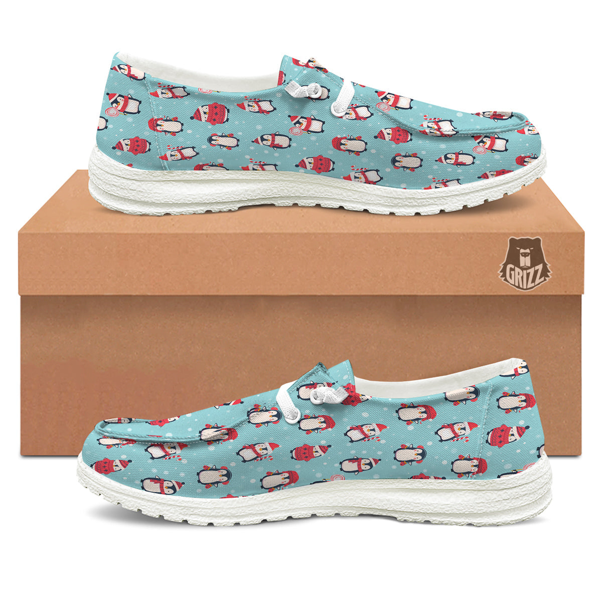 Penguin Cute Snowy Print Pattern White Loafers-grizzshop