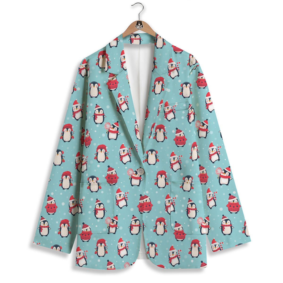 Penguin Cute Snowy Print Pattern Women's Blazer-grizzshop
