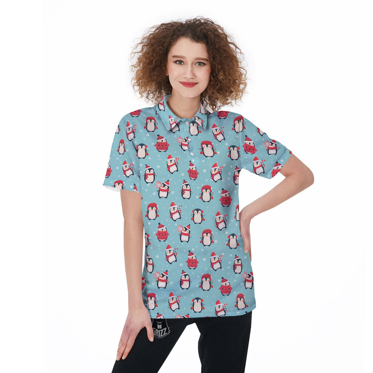 Penguin Cute Snowy Print Pattern Women's Golf Shirts-grizzshop
