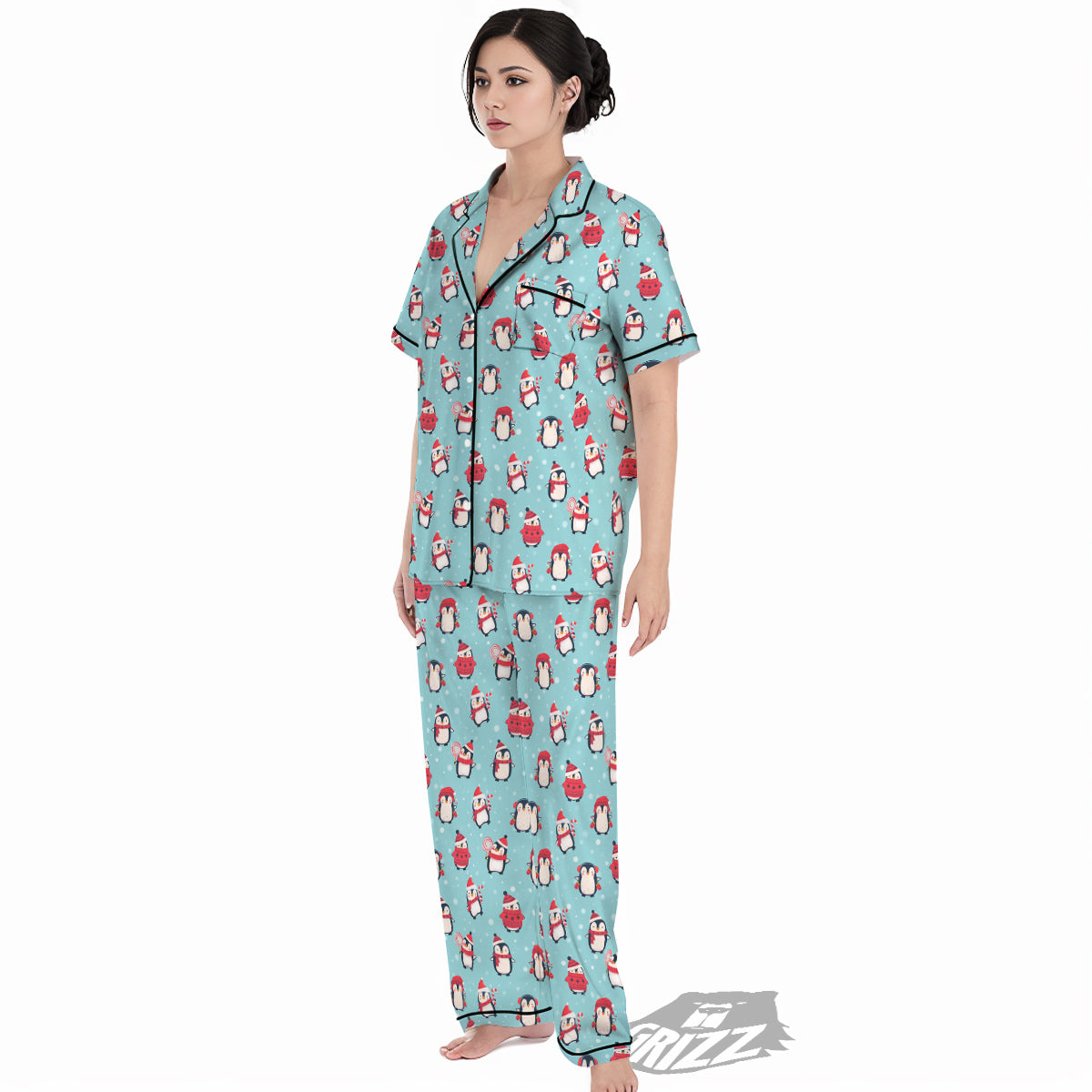 Penguin Cute Snowy Print Pattern Women's Pajamas Set-grizzshop