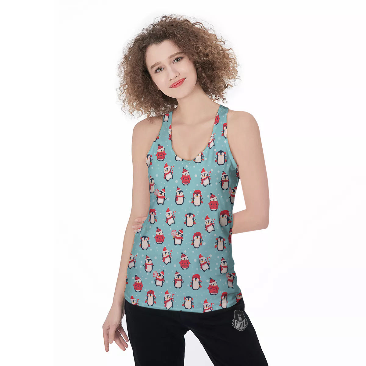 Penguin Cute Snowy Print Pattern Women's Racerback Tank Top-grizzshop