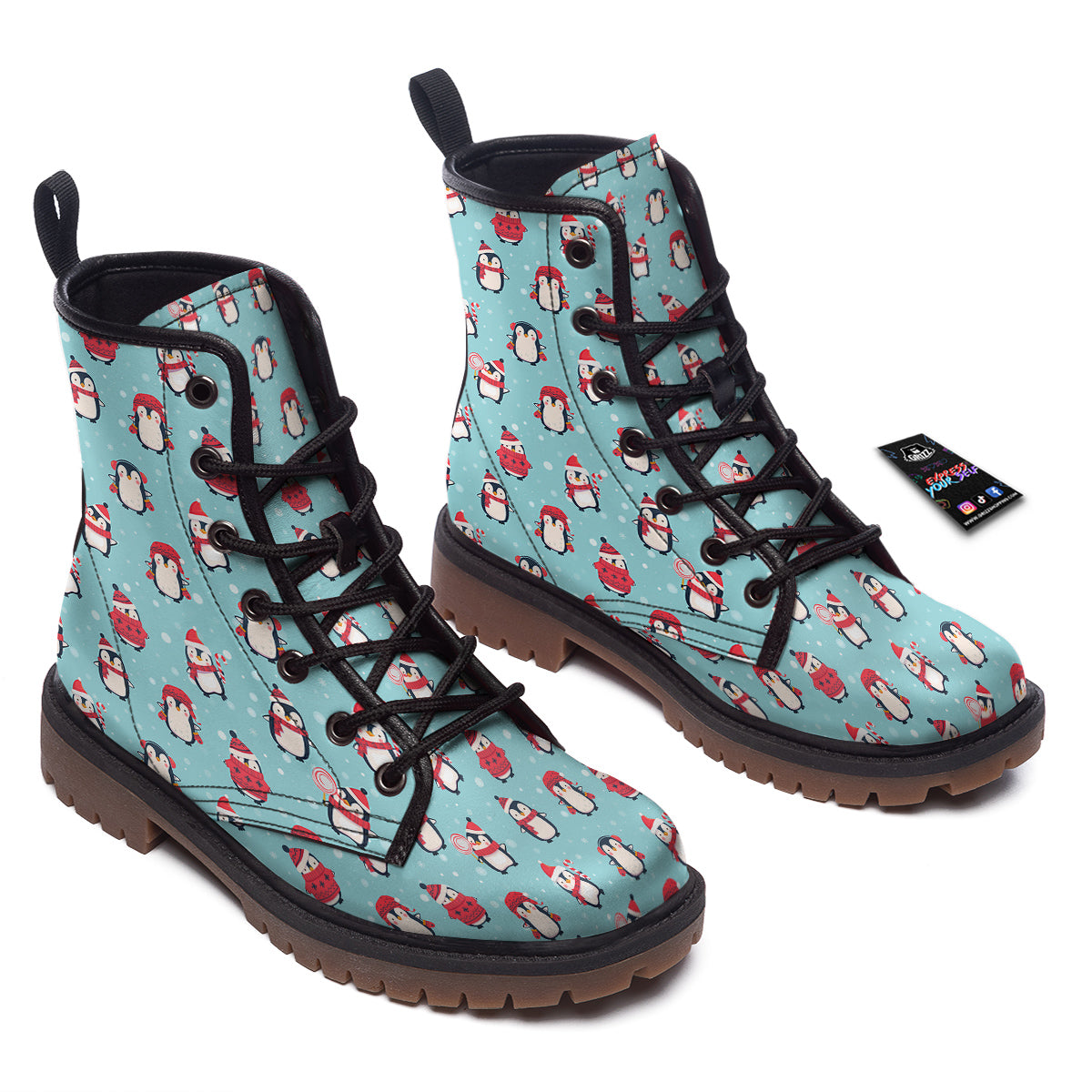 Penguin Cute Snowy Print Pattern Work Boots-grizzshop